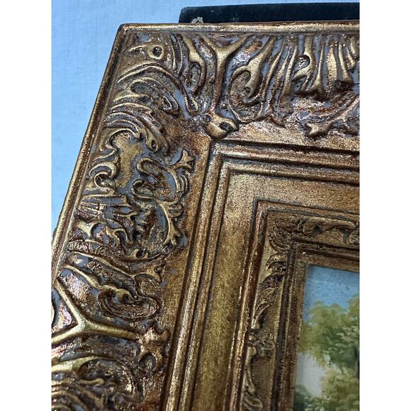 2 Vintage Miniature Framed Oil Paintings Landscape 10x9” gold ornate frame set - Picture 11 of 12